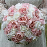 Blush Pink Ivory Wedding Bouquet, Round Crystal Pearl Bouquet for Bride, Faux Bridal Bouquet Bridesmaids Bouquets, Rose Peony Bouquet
