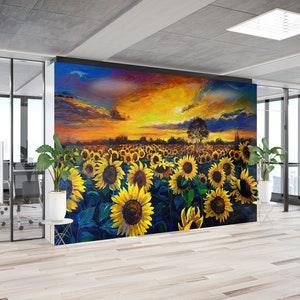 Wall Paper Peel and Stick, Sunflower Field Painting, 3d Wall Paper, Paper Wall Art, Sunflower Wall Paper, Sunflower Field Wall Poster,