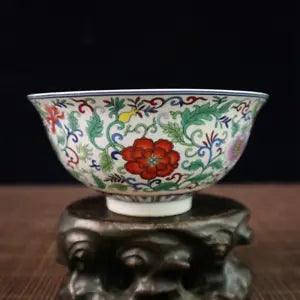Old Chinese porcelain color hand-Painting peony flowers bowls