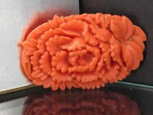 Faux Salmon Coral Molded Lucite Carnation Flower Pin Brooch