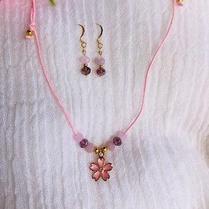 Jewelry set Gold plated necklace and earrings with crystal pearl and flower pendant: nice gift for women
