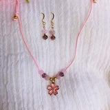 Jewelry set Gold plated necklace and earrings with crystal pearl and flower pendant: nice gift for women