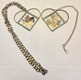 Framed Heart Shaped Pressed Glass with Died Flowers with Chain Heart Glass