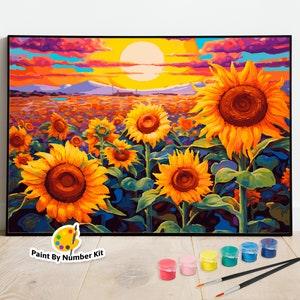 Sunflowers sun field - Acrylic painting canvas for adults - Wall art gift - DIY Painting
