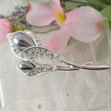 Vtg RN 62079 Designer Gray Simulated Pearl Pave Rhinestone Calla Lily Pin Brooch