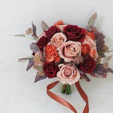 Burgundy, Dusty Pink Bridal Bouquet, Classic Wedding Bouquet, Rustic Boho Flower Bouquet,  Design in Rose and Peony