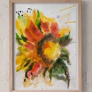 Sunflower painting Original watercolor 12x16 painting Abstract flowers
