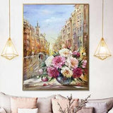 Peonies Flowers on Window Oil Painting on Canvas Original Peony Artwork Pink and White Peony Bouquet Painting Custom Flower Oil Painting