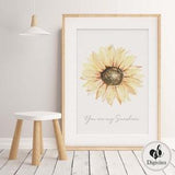 You are my sunshine print, Sunflower wall art, Best friend gift, Family print, Nursery wall art, Bedroom wall art, Children's wall art decor