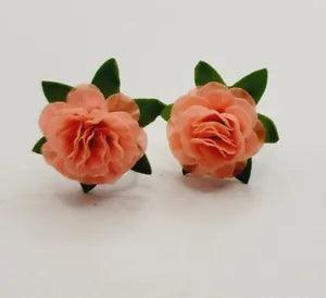 Vintage FLOWER Coral Screw Back Clip On Earring Carnation BEAUTIFUL 1 in