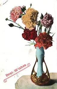 Vintage Postcard 1908 Best Wishes Carnation Flower Vase Greetings Souvenir Card