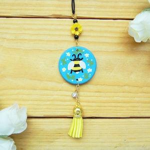 Bee Rearview Mirror Charm, Sunflower Car Accessories for Women, Rear View Hanger, Bumble Bee Lover, Christmas Gift Ideas for Teens