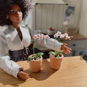 One* Dollhouse Miniature White Orchid in Pot 1:6 Scale Handmade Flower Plants