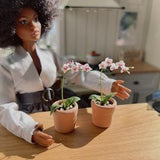 One* Dollhouse Miniature White Orchid in Pot 1:6 Scale Handmade Flower Plants