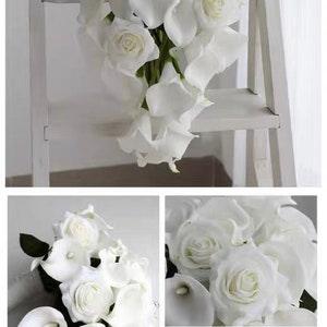 White Orchid Cascading Wedding Bouquet, White Bridal Bouquet, Rustic Wedding Flower, Made with Rose, Calla Lily
