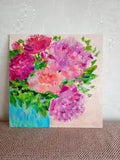 bright peonies oil painting, bouquet peonies in vase, pink peonies oil painting
