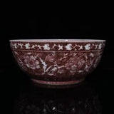 15.9" China Old Antique ming dynasty Porcelain Underglaze red flower peony Bowl