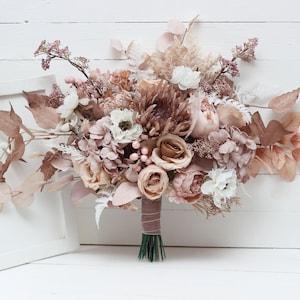 Blush pink beige white Bridal bouquet Faux bouquet  Wedding flowers  Boho wedding bouquet Outdoor  - Width 16 inch
