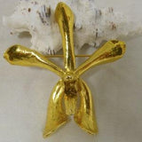 Vintage Gold 24 Karat Orchid Large Flower Pin Brooch ??C Real Gold Plated Orchid Flower by RISIS Singapore ??C 2.25 in H - Gold Jewellery 1980s