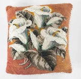 Antique Beaded Tapestry Floral Calla Lily Victorian Embroidered Pillow