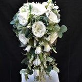 Cascade Bouquet White & Sage, Eucalyptus, Dusty Miller - Large New