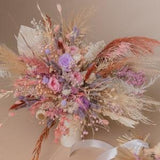 Pink & lilac eternal roses wildflower bouquet with burnt orange pampas / boho bridal bouquet / colorful bouquet
