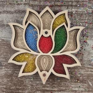 Wood bead organizer tray with lid "Flower - Lotus", bead container, bead box, wood bead tray GIFT