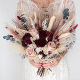 Burgundy Pampas Grass Wedding Bouquet / Dried and Preserved Flower Bridal Bouquet / Blush Wine Red Bouquet / Real Rose Bridal Arrangement