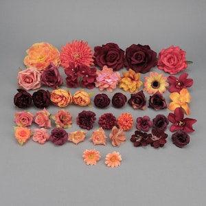 41Pcs Artificial Silk Flower Mix Combo Set/4-13cm Rose Peony Head Bulk Fake Flower for DIY Halloween Table Wedding Home Decor Grab Bag