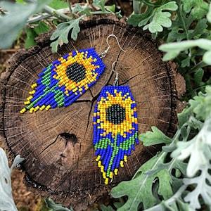 Sunflowers beaded earrings Long Fringe Floral Beadwork Accessories Slow Fashion Jewelry Bead Dangle For Woman