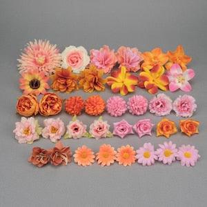 4-13cm Silk flowers heads Combo Set/36Pcs bulk Artificial flowers heads for DIY Wedding Bouquets Centerpieces Baby Shower Home Decorations