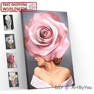 Paint By Numbers Kit DIY Oil Painting Canvas Art Woman Body Flower Rose Peonies