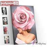 Paint By Numbers Kit DIY Oil Painting Canvas Art Woman Body Flower Rose Peonies