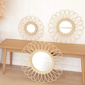 Wall mirror round Rattan Sunflower- wall decoration-Boho Mirror Rattan -Mirror Wall Decor Mirror- Wicker Made Mirrors ByMikwi