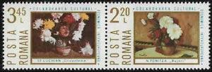 Romania Paintings Peonies,Chrysanthemums 2545-2546a pair, Mi 3258-3259 MNH 1975