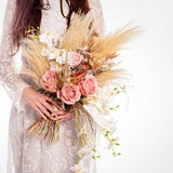 Dried pampas grass bouquet, Protea bridal bouquet, White orchid bouquet, Pink roses bouquet, Dried flower bridal bouquet, Large boho bouquet