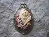 2 IN 1 - LILY OF THE VALLEY CAMEO BRONZE BROOCH / PIN / PENDANT - FLOWER - BURG