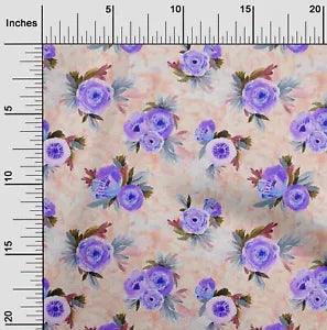 oneOone Cotton Poplin Fabric Watercolor Leaves & Peony Floral Print-7LO