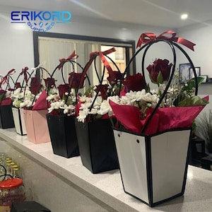 Portable Flower Box Kraft Paper Handy Gift Bag With Handhold Wedding Rose Party Gift Box Packaging Cardboard Box Bag For Wedding