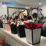 Portable Flower Box Kraft Paper Handy Gift Bag With Handhold Wedding Rose Party Gift Box Packaging Cardboard Box Bag For Wedding