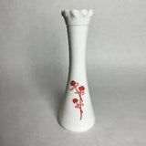 Vintage Hazel Atlas Milk Glass Bud Vase with Red Carnations Painted 8.75???