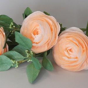3 Orange paper ranunculus for flower arrangement, home decor, gift for her