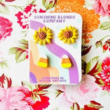 Clay earrings, Boho, Gift for her, OOAK, fun, abstract, hippie, earrings, stud pack, Fall, sunflower