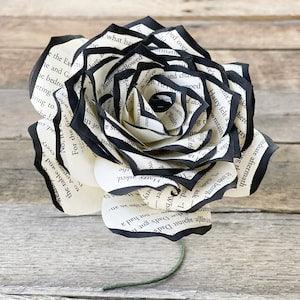 Book Page Paper Rose - 3 or 5 inch Paper Book Flowers - Choose Your Tip Color