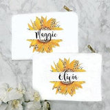 Make up Bags, Printed Bridesmaid Gift Cosmetic Makeup Case Sunflower Floral Personalized Bridal Party Wedding Small Present Box Idea Name