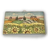 Italian Ceramic Art Tile Pantiles Pottery Pattern Sunflower Landscape Painted Made in ITALY Tuscan