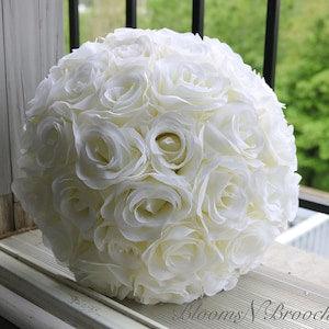 Wedding Bouquet, Ivory Bridal bouquet, Round Bridal Bouquet with rhinestones , Rose Bouquet, Custom wedding Florals, Boutonnieres