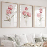 Minimalist Flowers, Set of 3 Prints, Peony Art Print, Watercolor Painting, Abstract Modern Botanical Art, Red Spring Flowers, Unique Peonies