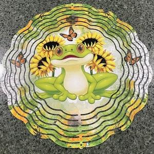 10?? Aluminum Sunflower Frog Wind Spinner  / Garden Decor / Hanging Spinner / Windbreaker