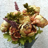 FiveSeasonStuff Brown Silk Peonies Artificial Flower Bouquet